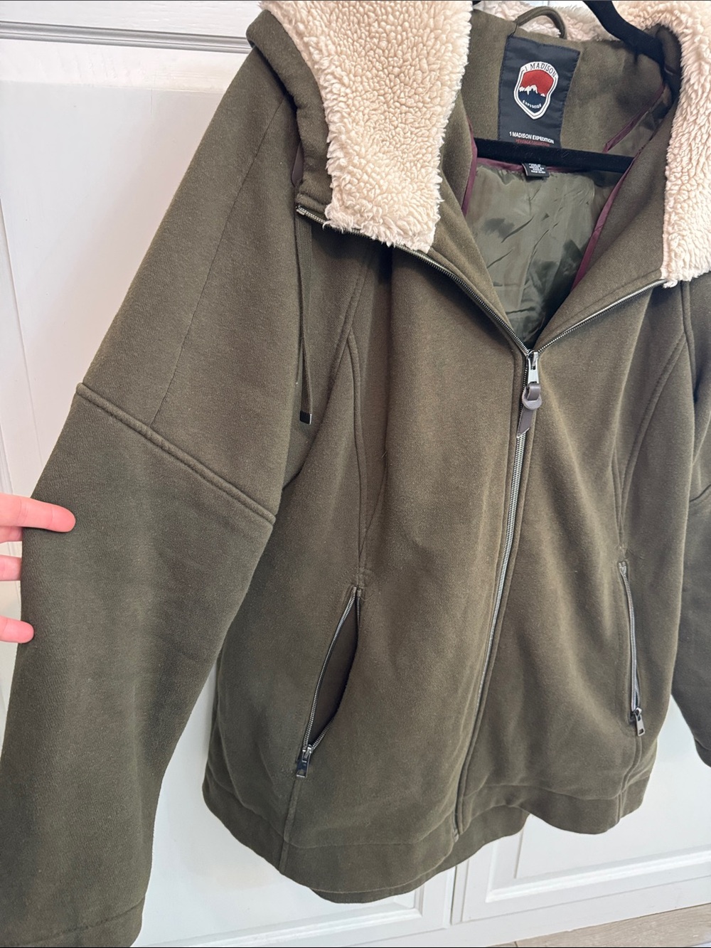 1 Madison Olive Green Lined Zip Hoodie. Fall Cabincore. Size XL. - Picture 3 of 7